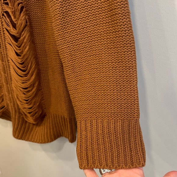 Derek Heart Chestnut Brown Distressed Cable Knit Turtleneck Pullover Sweater - Picture 7 of 7